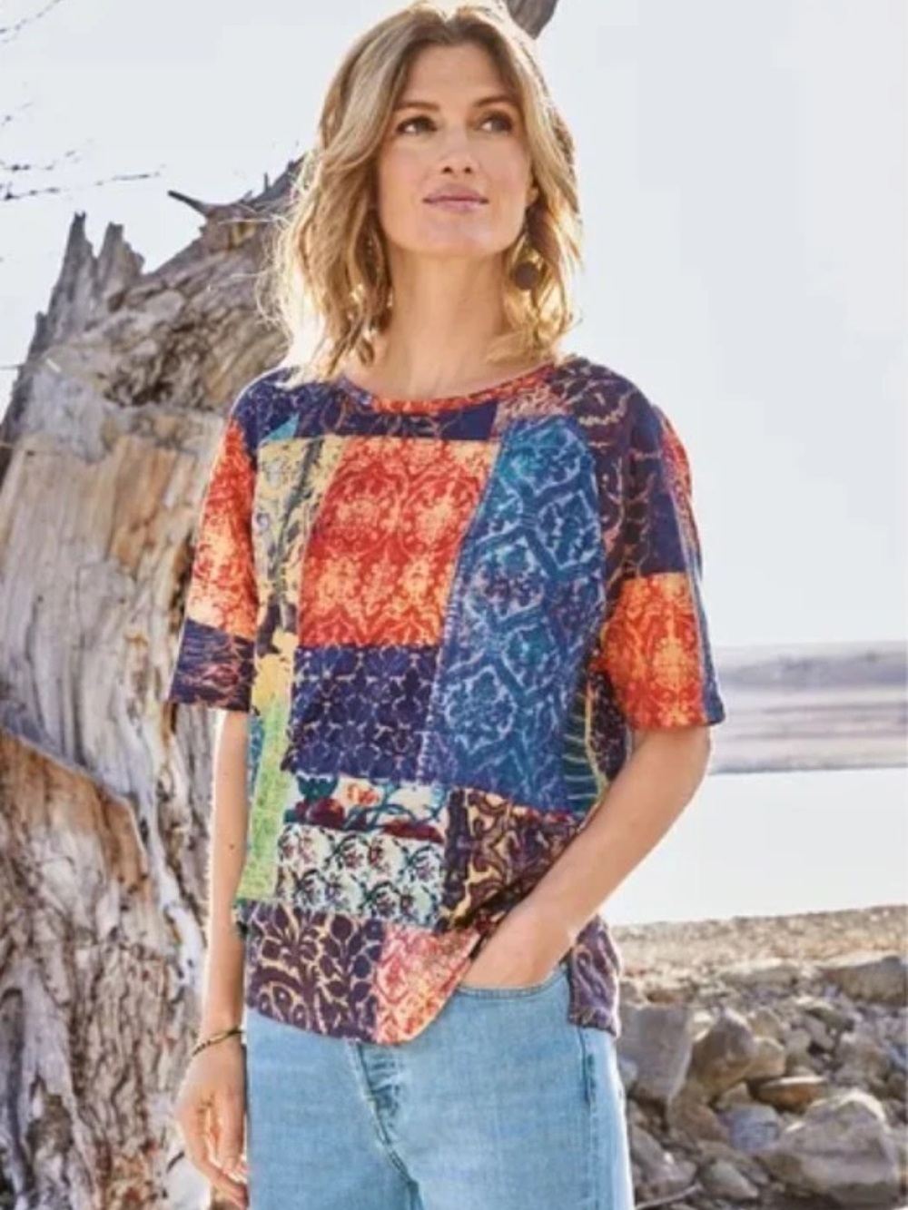 Peruvian connection  Patchwork Print  T-tshirt top womens sz xl/xxl NWT